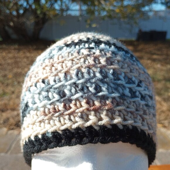 Men's Head Hugger Beanie Hat Handmade Naturals Striped Crochet Fishing Outdoor L - Picture 3 of 9